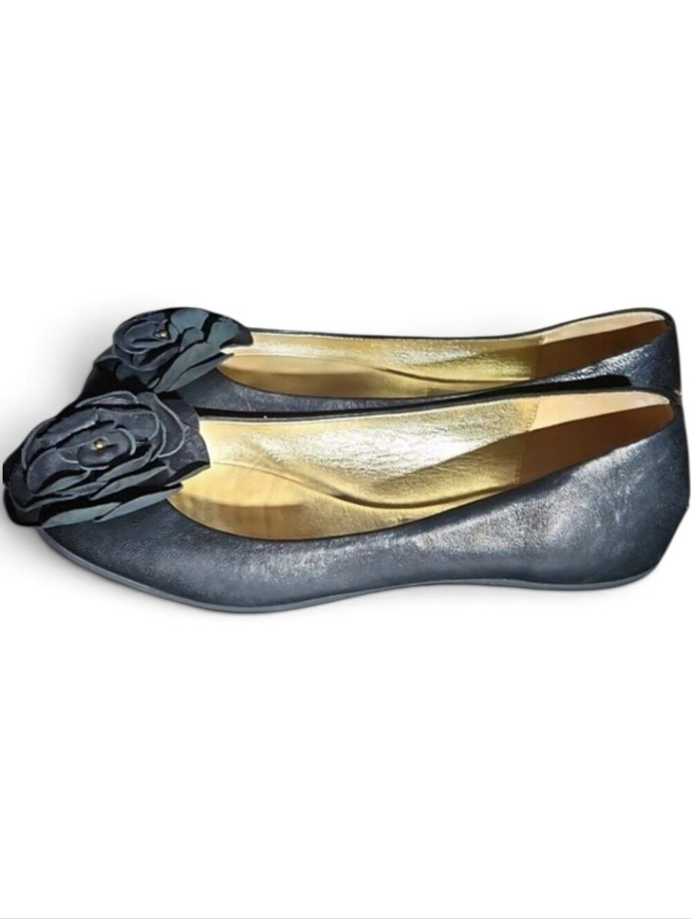 JIMMY CHOO Black Ballet I Flats With Flower Size 37.5 EU , Logo Back Of Heel